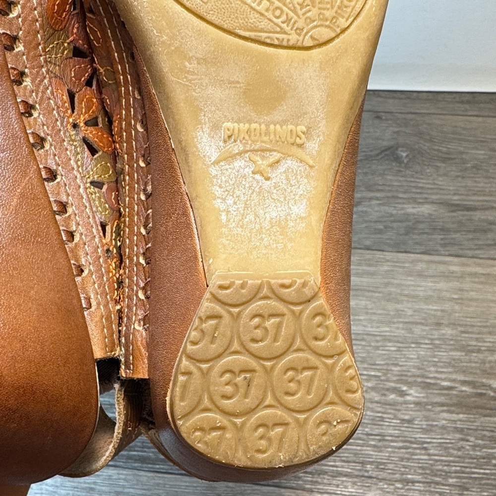 Pikolinos Brown floral Leather Slip-On Shoes size 37 (j128) - Picture 10 of 11